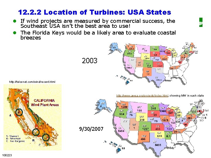 12. 2. 2 Location of Turbines: USA States l If wind projects are measured