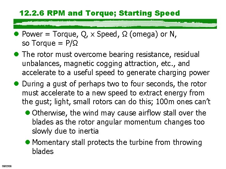 12. 2. 6 RPM and Torque; Starting Speed l Power = Torque, Q, x