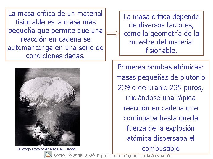 La masa crítica de un material fisionable es la masa más pequeña que permite