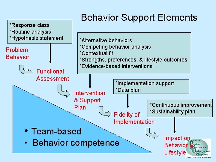*Response class *Routine analysis *Hypothesis statement Problem Behavior Functional Assessment Behavior Support Elements *Alternative
