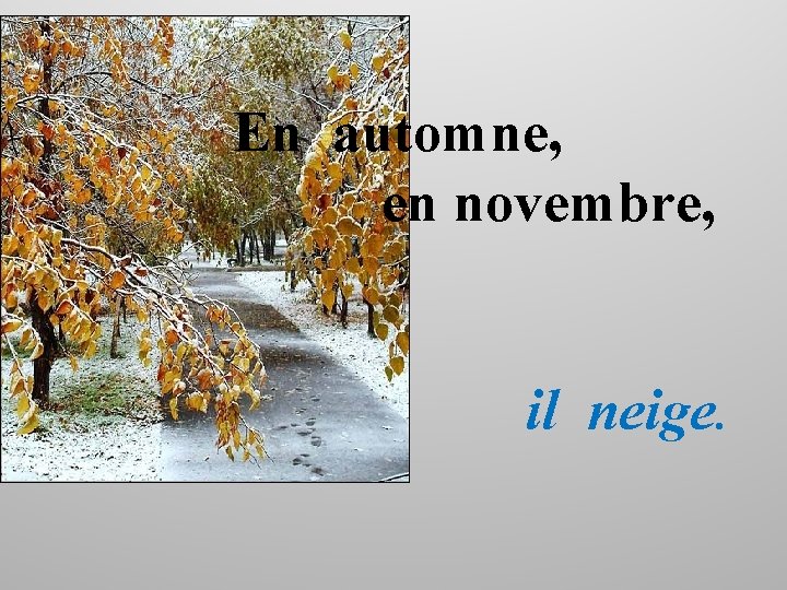 En automne, en novembre, il neige. 