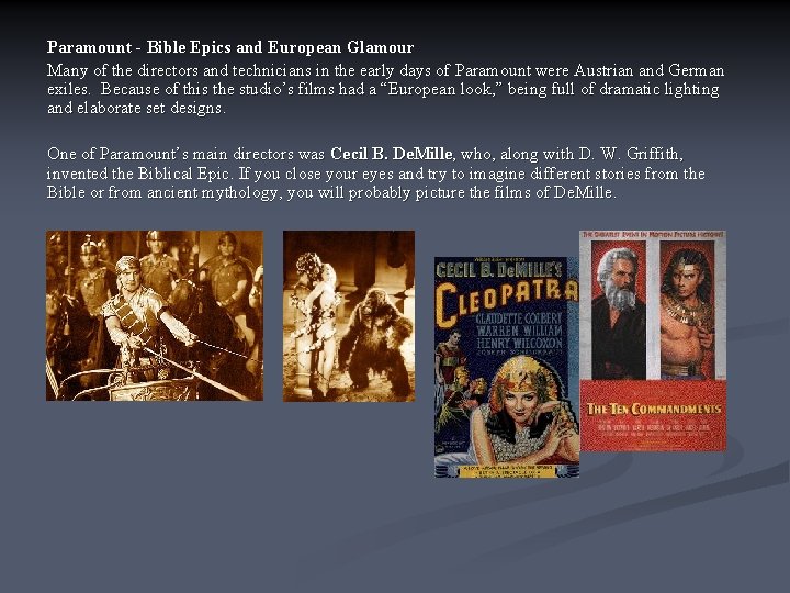 Paramount - Bible Epics and European Glamour Many of the directors and technicians in
