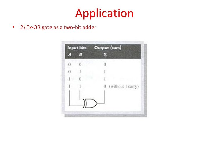 Application • 2) Ex-OR gate as a two-bit adder 