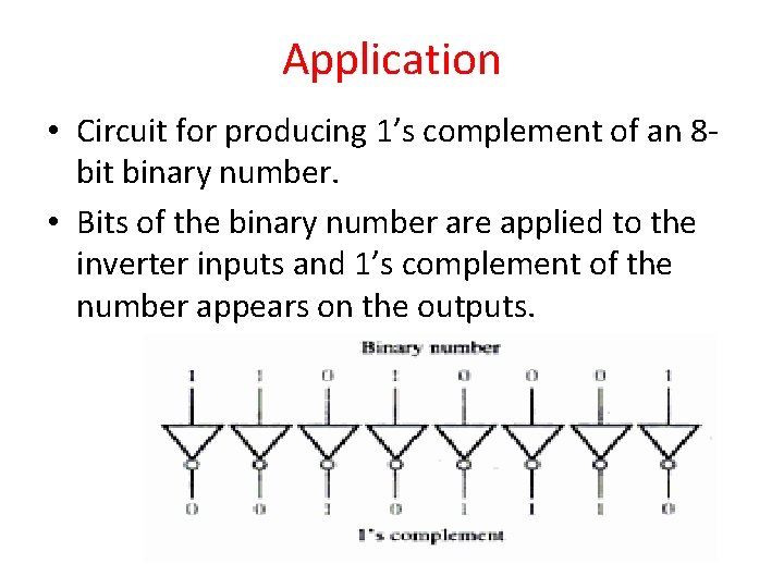 Application • Circuit for producing 1’s complement of an 8 bit binary number. •