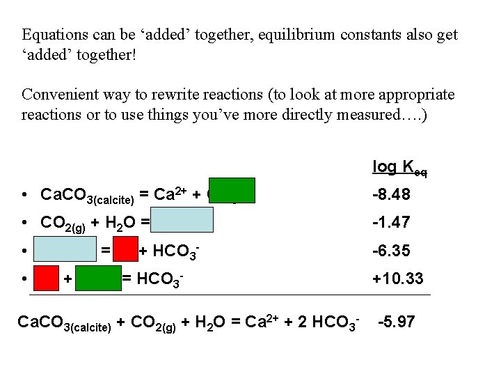 Equations can be ‘added’ together, equilibrium constants also get ‘added’ together! Convenient way to