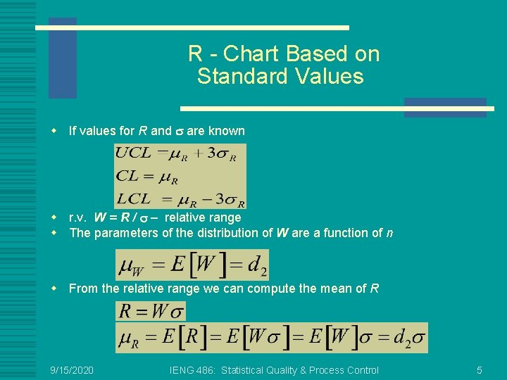 R - Chart Based on Standard Values w If values for R and s