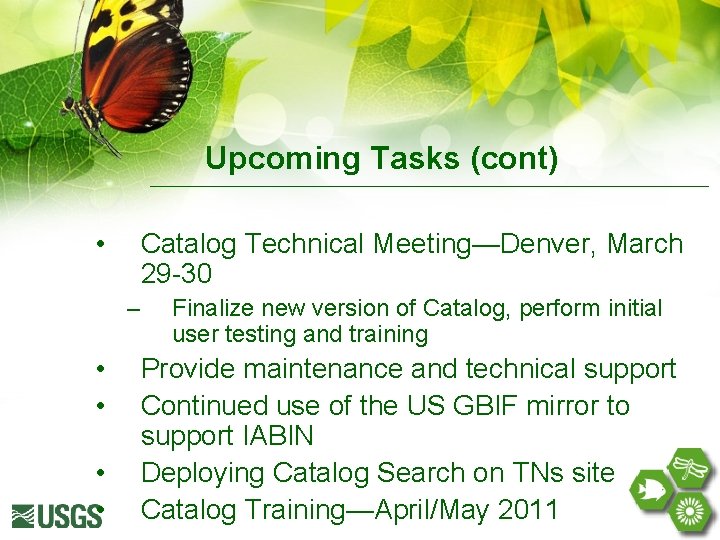 Upcoming Tasks (cont) • Catalog Technical Meeting—Denver, March 29 -30 – • • Finalize