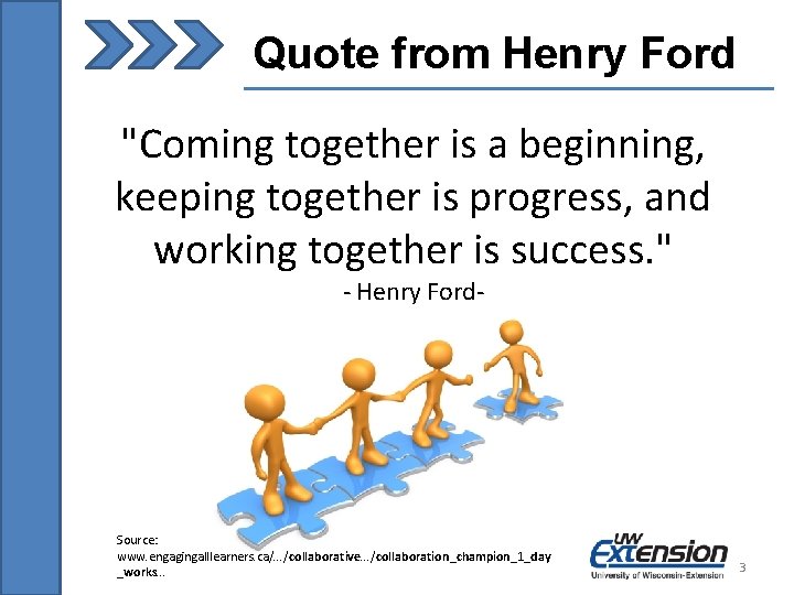 Quote from Henry Ford "Coming together is a beginning, keeping together is progress, and