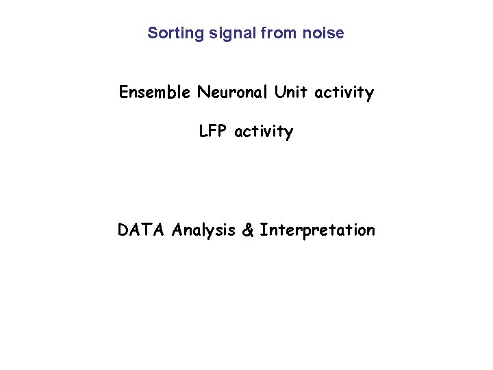 Sorting signal from noise Ensemble Neuronal Unit activity LFP activity DATA Analysis & Interpretation