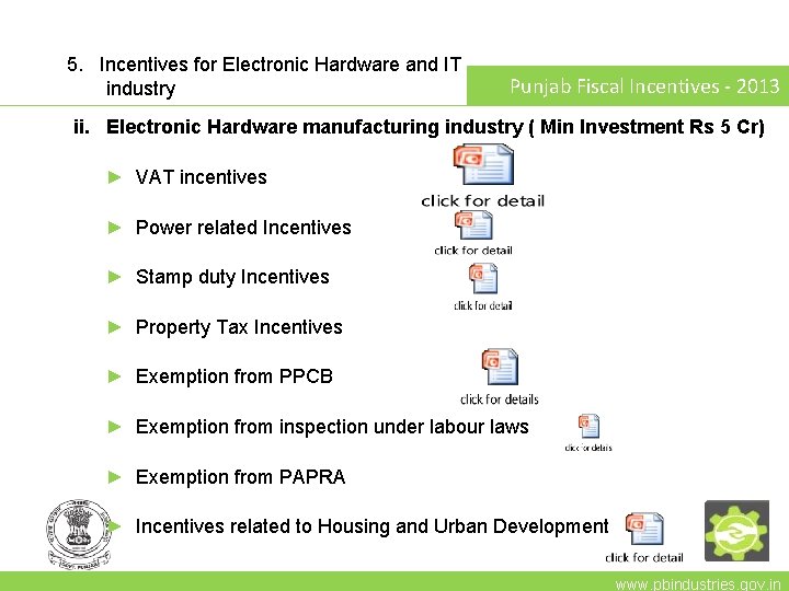 5. Incentives for Electronic Hardware and IT industry Punjab Fiscal Incentives - 2013 ii. 5. Incentives for Electronic Hardware and IT industry Punjab Fiscal Incentives - 2013 ii.