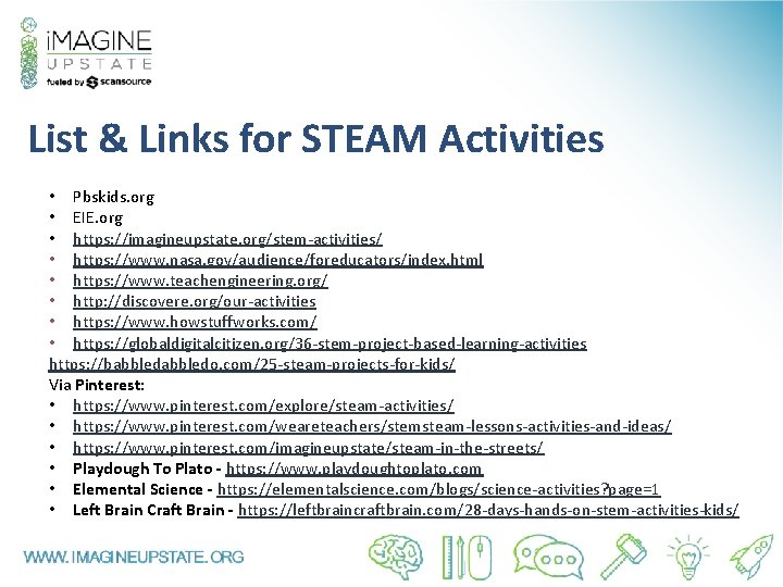 List & Links for STEAM Activities • Pbskids. org • EIE. org • https: