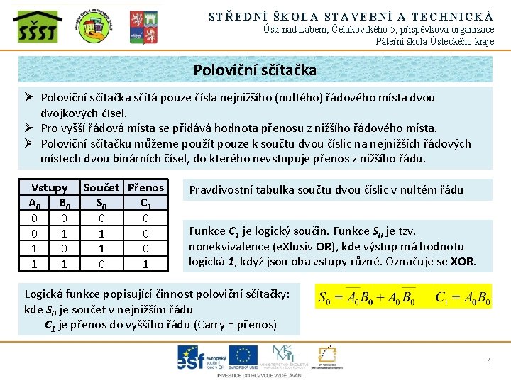 STŘEDNÍ ŠKOLA STAVEBNÍ A TECHNICKÁ Ústí nad Labem, Čelakovského 5, příspěvková organizace Páteřní škola