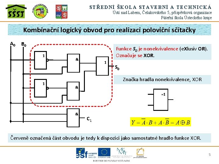 STŘEDNÍ ŠKOLA STAVEBNÍ A TECHNICKÁ Ústí nad Labem, Čelakovského 5, příspěvková organizace Páteřní škola