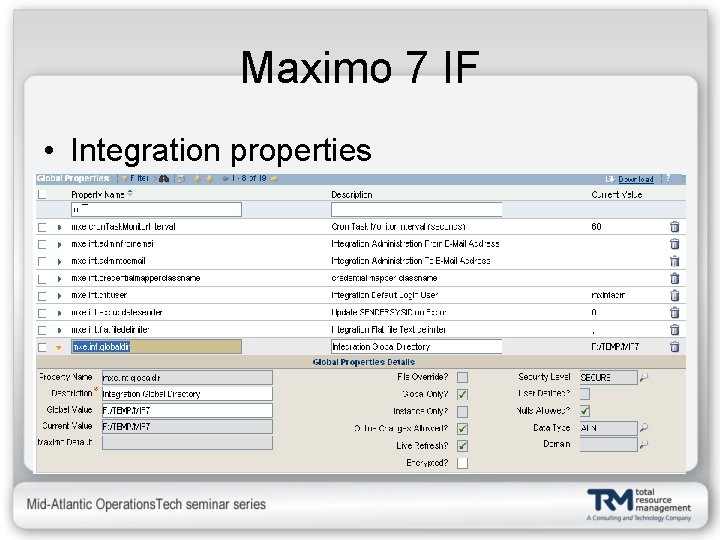 Maximo 7 IF • Integration properties 