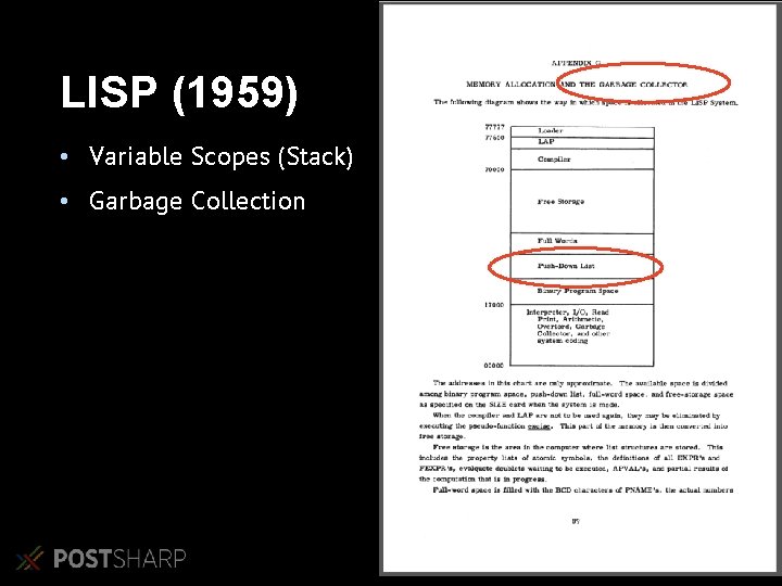 LISP (1959) • Variable Scopes (Stack) • Garbage Collection @gfraiteur LISP (1959) • Variable Scopes (Stack) • Garbage Collection @gfraiteur