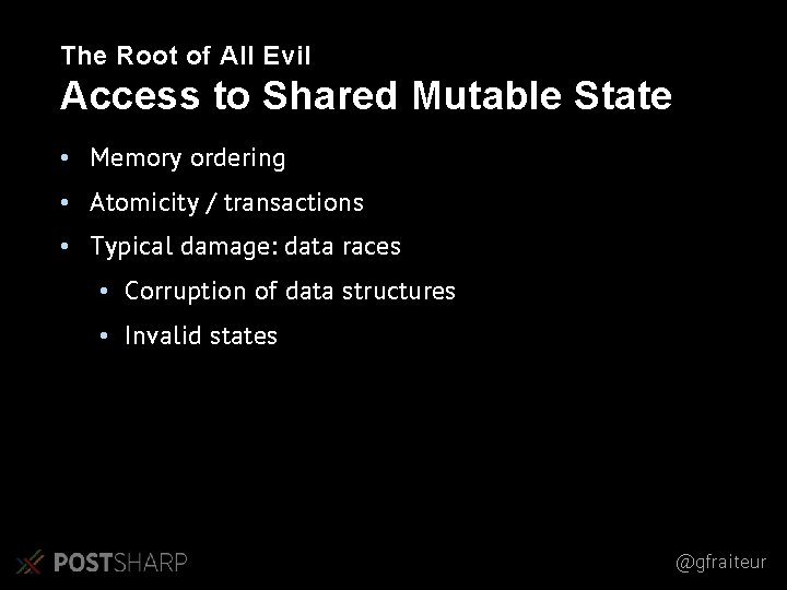 The Root of All Evil Access to Shared Mutable State • Memory ordering • The Root of All Evil Access to Shared Mutable State • Memory ordering •