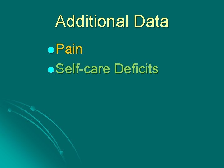 Additional Data l Pain l Self-care Deficits 