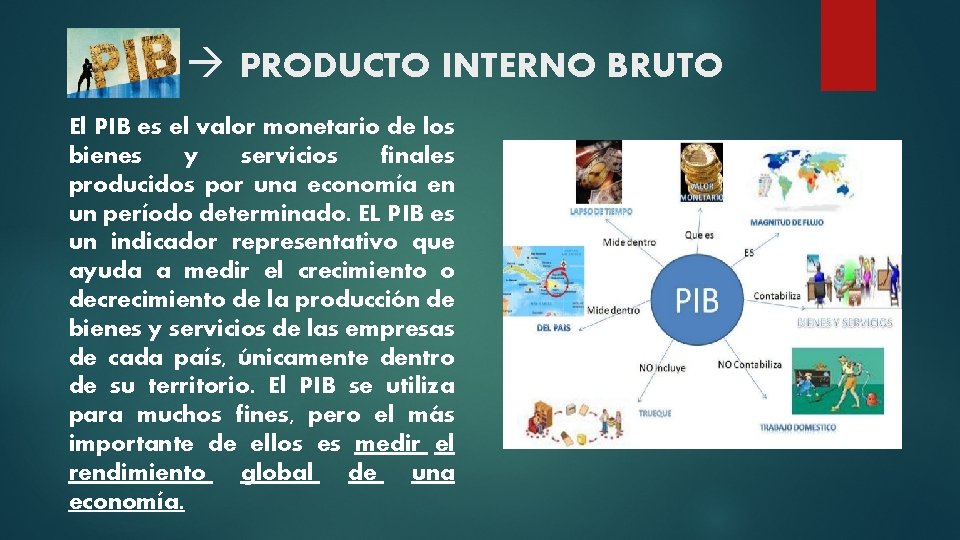  PRODUCTO INTERNO BRUTO El PIB es el valor monetario de los bienes y