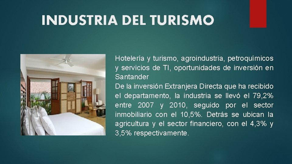 INDUSTRIA DEL TURISMO Hotelería y turismo, agroindustria, petroquímicos y servicios de TI, oportunidades de