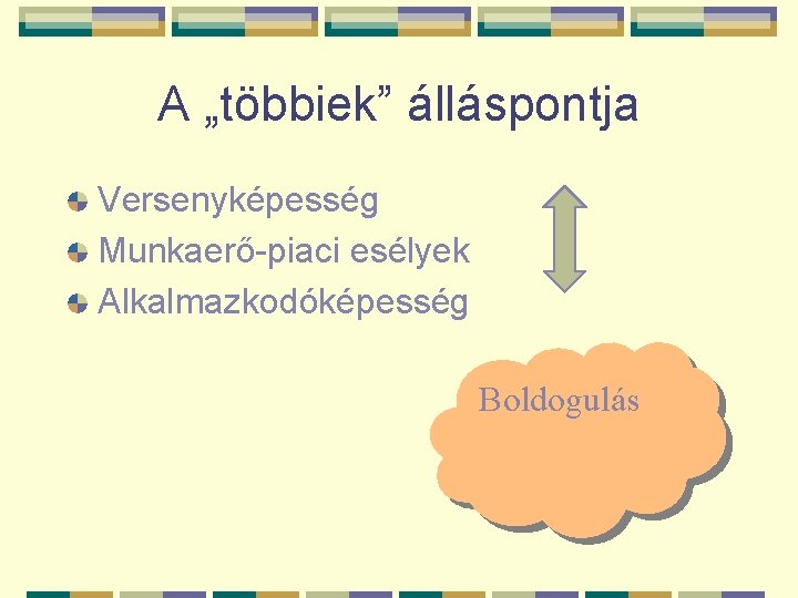 A „többiek” álláspontja Versenyképesség Munkaerő-piaci esélyek Alkalmazkodóképesség Boldogulás 