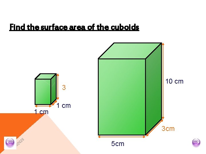 Find the surface area of the cuboids 10 cm 3. 5 3? cm 1