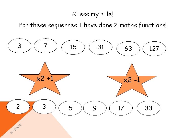 Guess my rule! For these sequences I have done 2 maths functions! 3 7