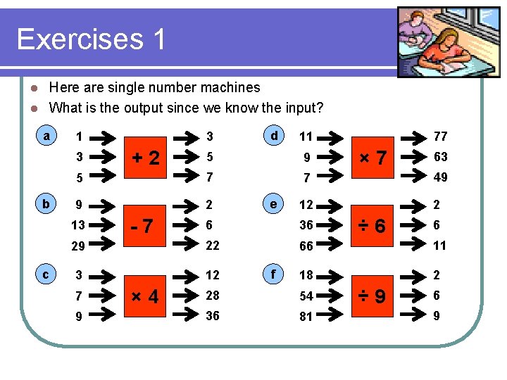 Exercises 1 Here are single number machines l What is the output since we