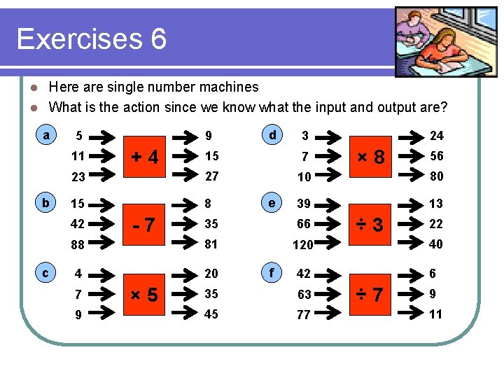 Exercises 6 Here are single number machines l What is the action since we