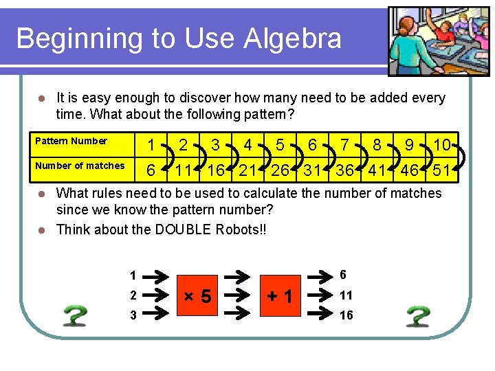 Beginning to Use Algebra l It is easy enough to discover how many need