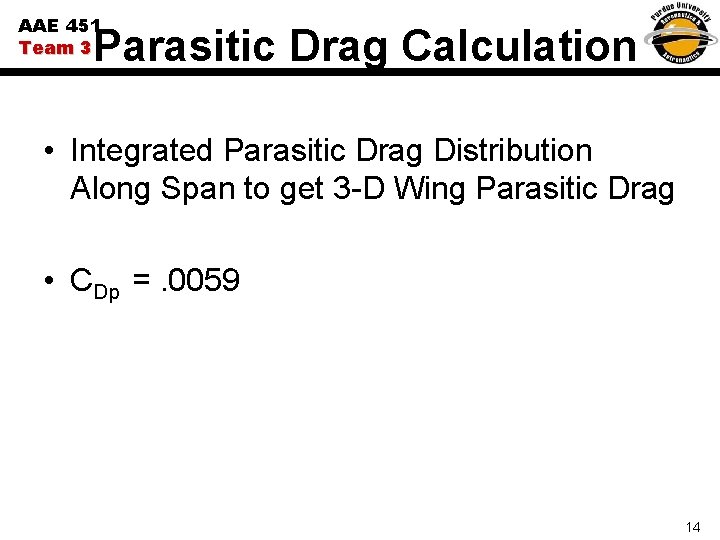 AAE 451 Team 3 Parasitic Drag Calculation • Integrated Parasitic Drag Distribution Along Span