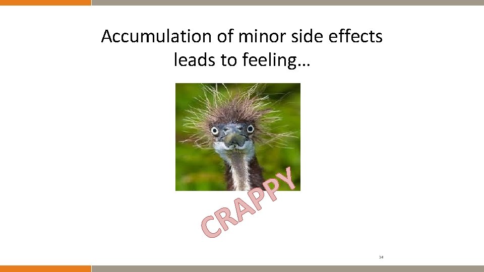 Accumulation of minor side effects leads to feeling… C Y P P A R