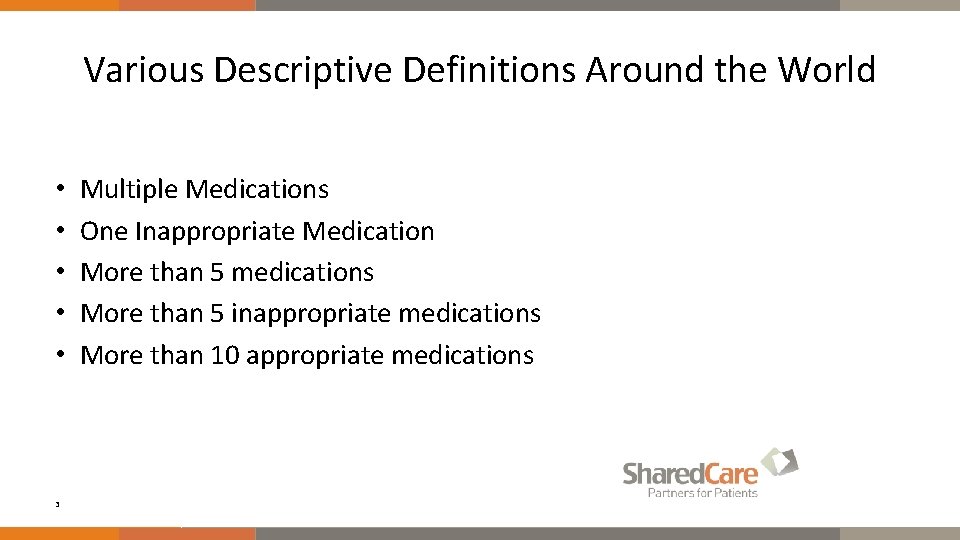 Various Descriptive Definitions Around the World • • • 3 Multiple Medications One Inappropriate
