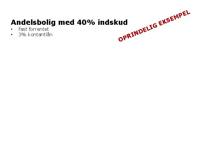 E Andelsbolig med 40% indskud • • fast forrentet 3% kontantlån IN R OP