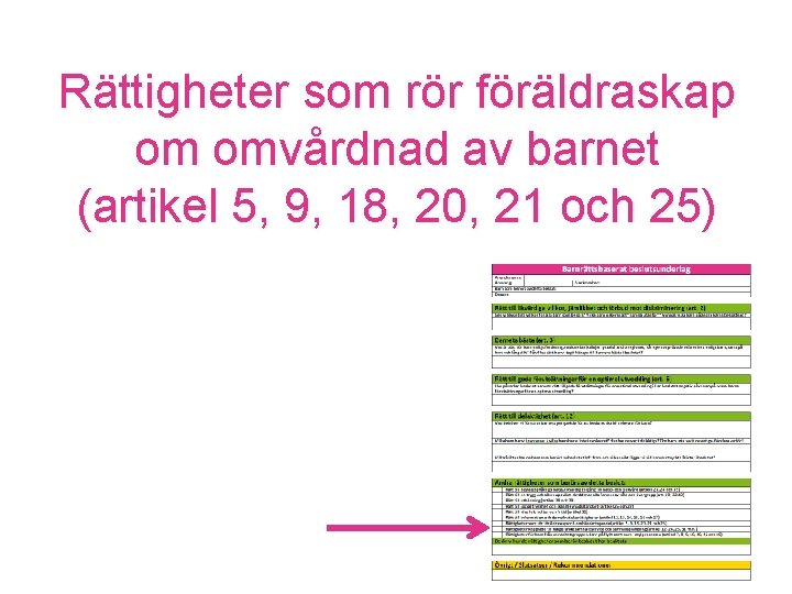 Rättigheter som rör föräldraskap om omvårdnad av barnet (artikel 5, 9, 18, 20, 21