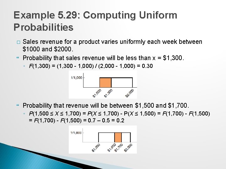 Example 5. 29: Computing Uniform Probabilities � Sales revenue for a product varies uniformly