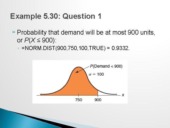 Example 5. 30: Question 1 Probability that demand will be at most 900 units,