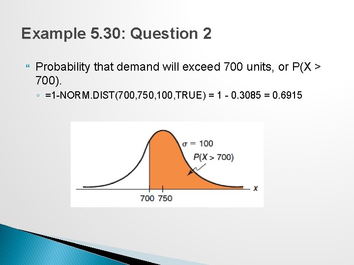 Example 5. 30: Question 2 Probability that demand will exceed 700 units, or P(X