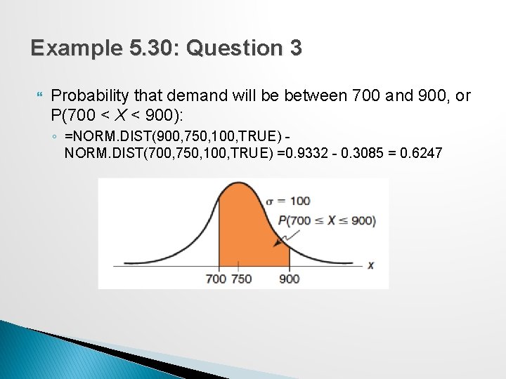 Example 5. 30: Question 3 Probability that demand will be between 700 and 900,