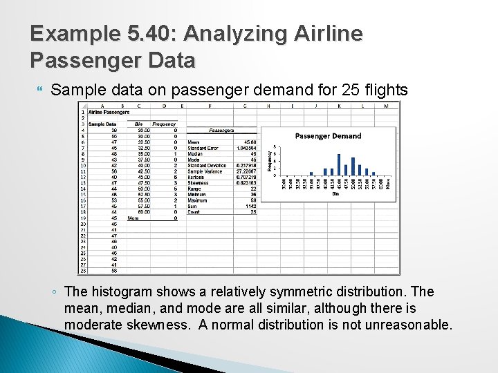 Example 5. 40: Analyzing Airline Passenger Data Sample data on passenger demand for 25