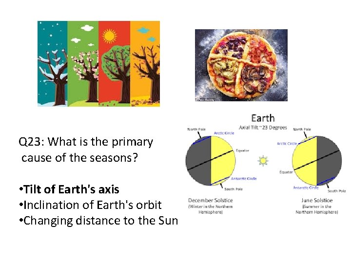 Q 23: What is the primary cause of the seasons? • Tilt of Earth's