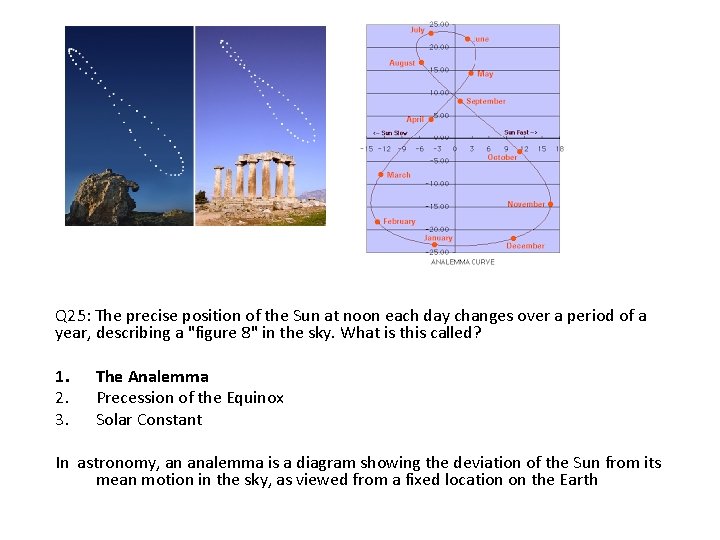 Q 25: The precise position of the Sun at noon each day changes over