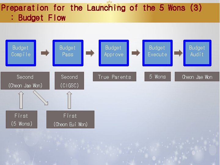 Preparation for the Launching of the 5 Wons (3) : Budget Flow Budget Pass