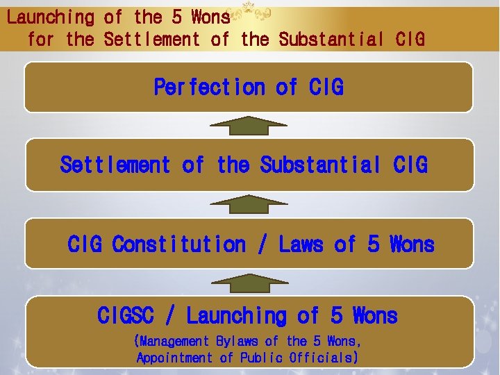 Launching of the 5 Wons for the Settlement of the Substantial CIG Perfection of