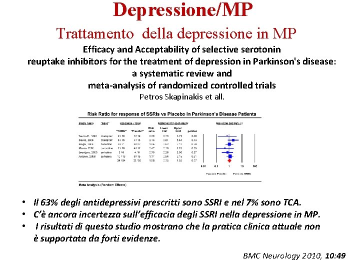 Depressione/MP Trattamento della depressione in MP Efficacy and Acceptability of selective serotonin reuptake inhibitors