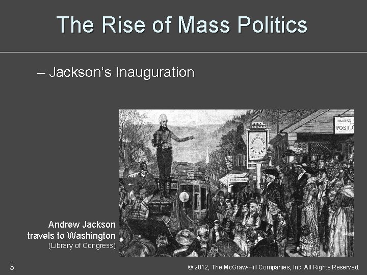 The Rise of Mass Politics – Jackson’s Inauguration Andrew Jackson travels to Washington (Library