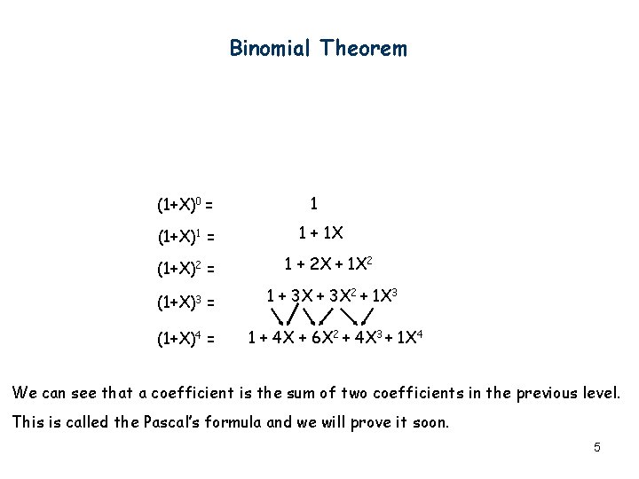 Binomial Theorem (1+X)0 = (1+X)1 = 1 1 + 1 X (1+X)2 = 1 Binomial Theorem (1+X)0 = (1+X)1 = 1 1 + 1 X (1+X)2 = 1