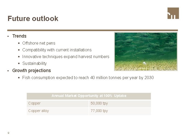 Future outlook § Trends § Offshore net pens § Compatibility with current installations §