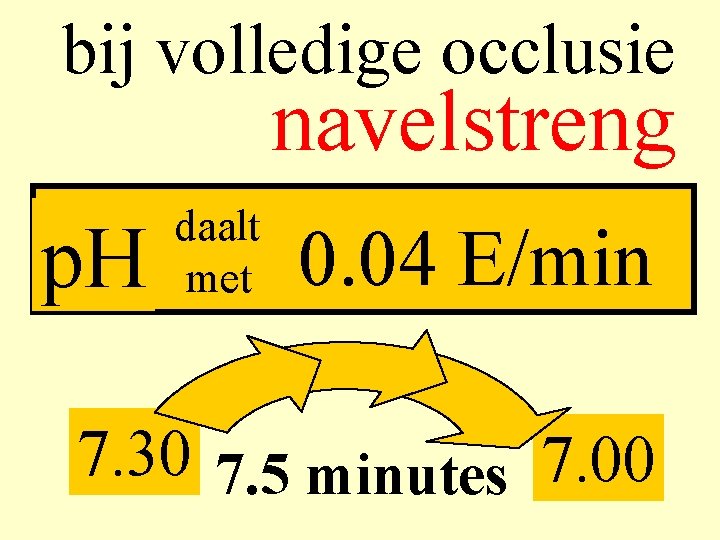 bij volledige occlusie navelstreng p. H daalt met 0. 04 E/min 7. 30 7.