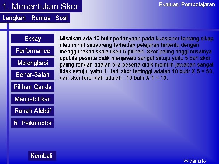 1. Menentukan Skor Evaluasi Pembelajaran Langkah Rumus Soal Essay Performance Melengkapi Benar-Salah Misalkan ada 1. Menentukan Skor Evaluasi Pembelajaran Langkah Rumus Soal Essay Performance Melengkapi Benar-Salah Misalkan ada