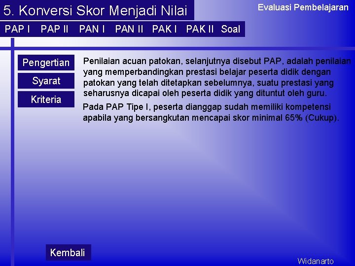 5. Konversi Skor Menjadi Nilai PAP II Pengertian Syarat Kriteria PAN I Evaluasi Pembelajaran 5. Konversi Skor Menjadi Nilai PAP II Pengertian Syarat Kriteria PAN I Evaluasi Pembelajaran